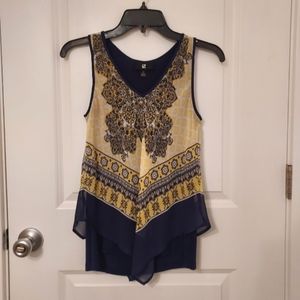 IZ Byer Flowy Yellow and Navy Top